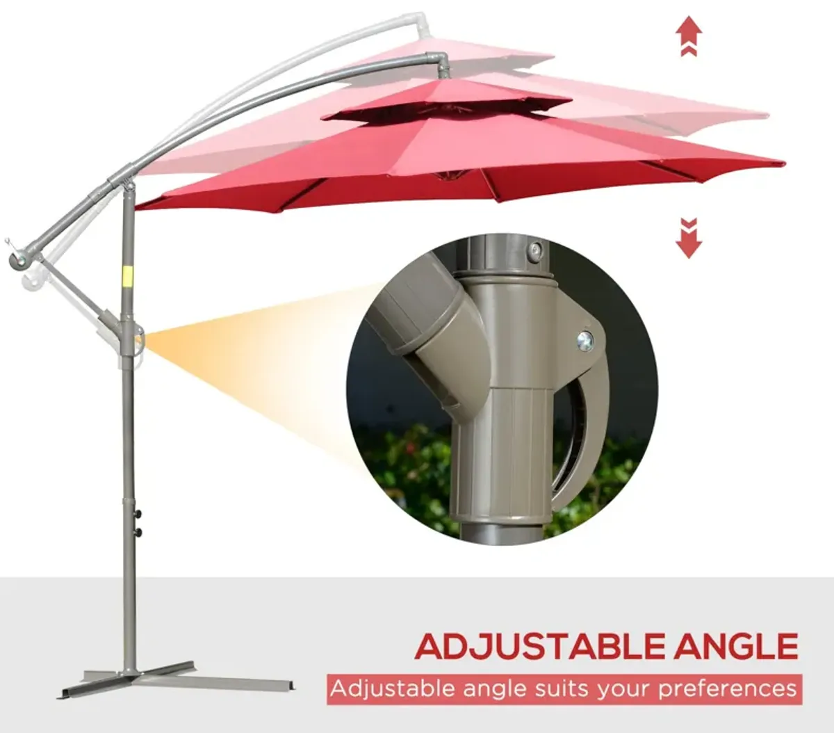 Red Patio Shade: 9FT Offset Umbrella with Crank Base