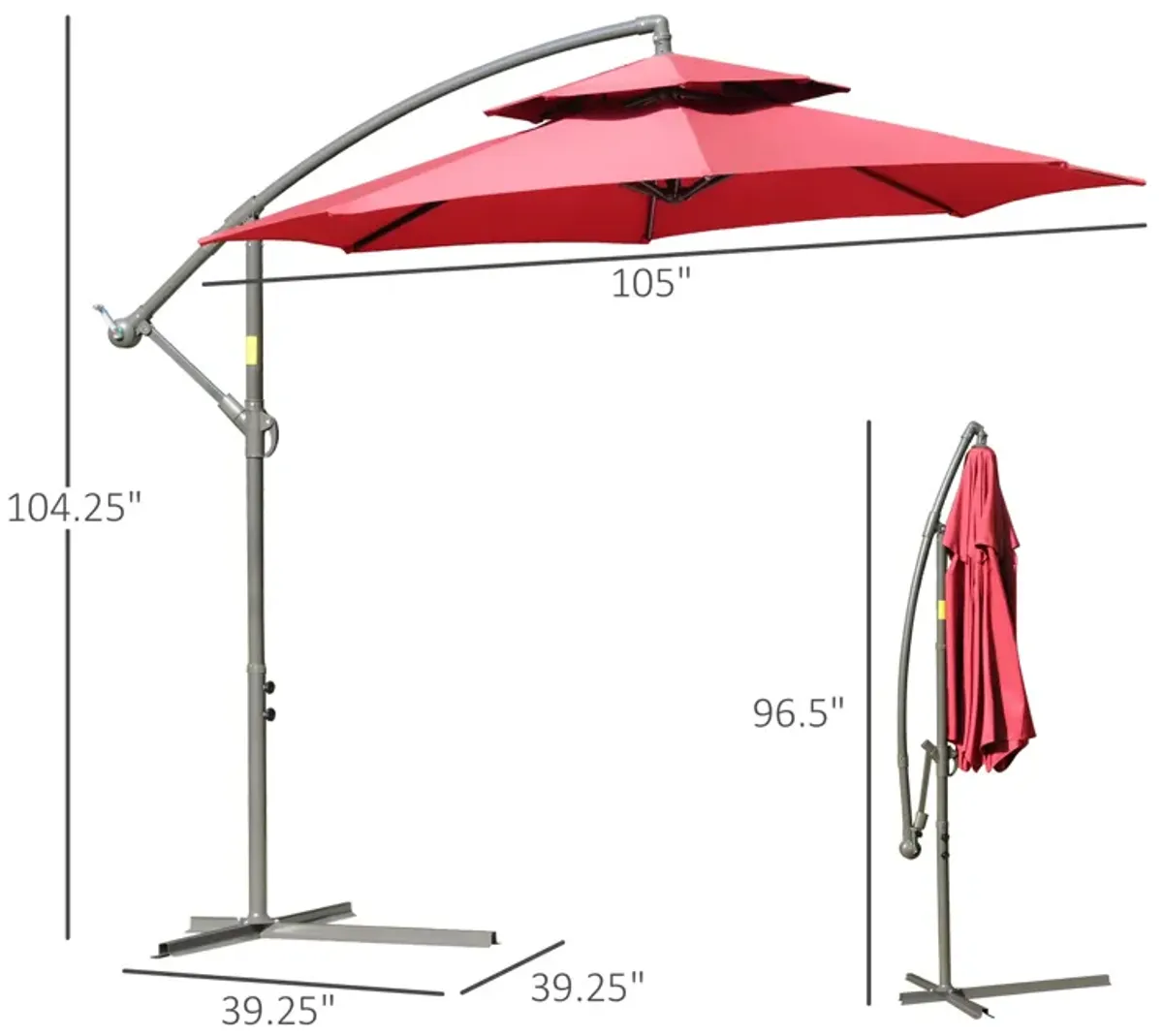 Red Patio Shade: 9FT Offset Umbrella with Crank Base