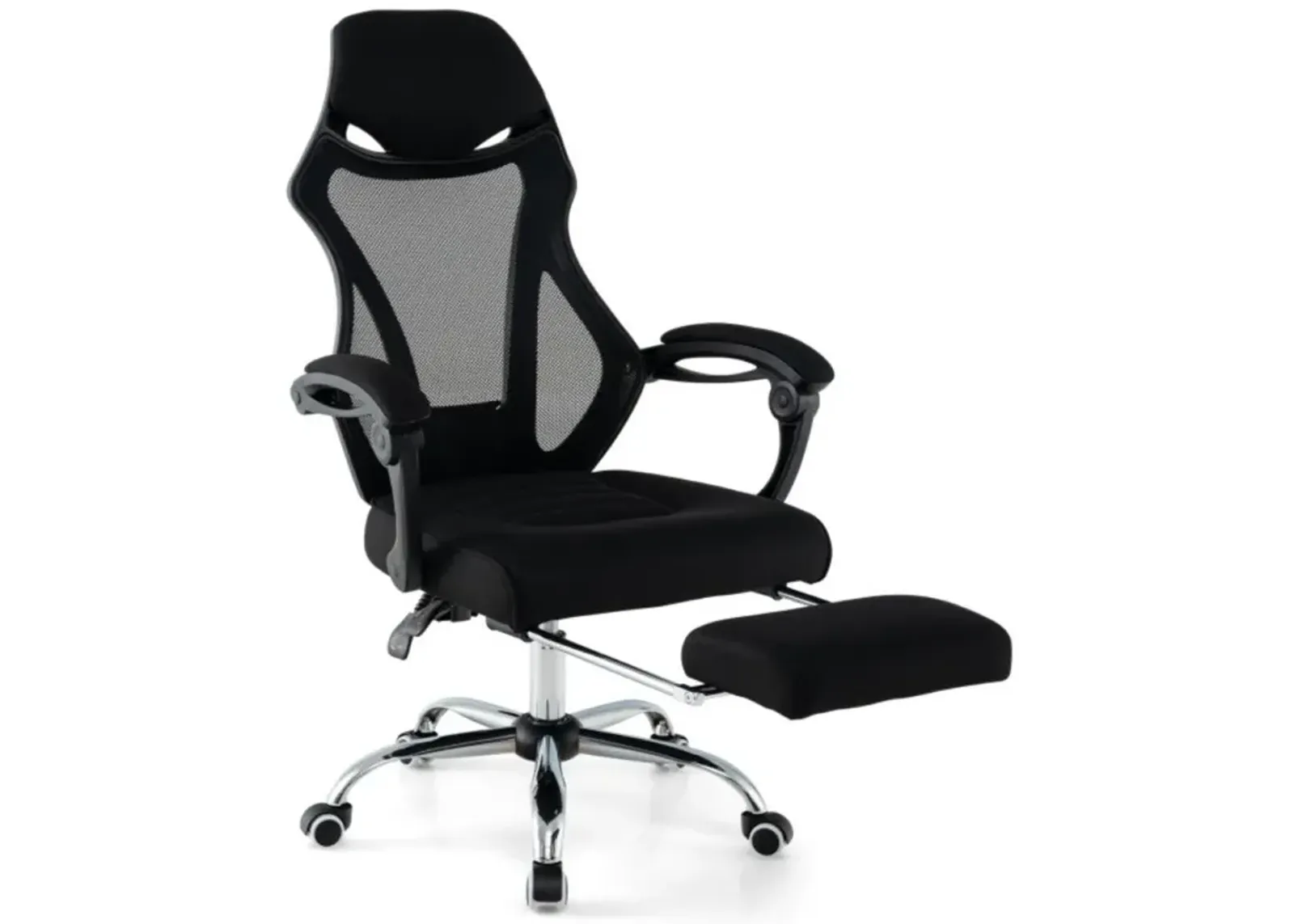 Ergonomic Mesh Office Chair with Footrest and Tilting Backrest-Black