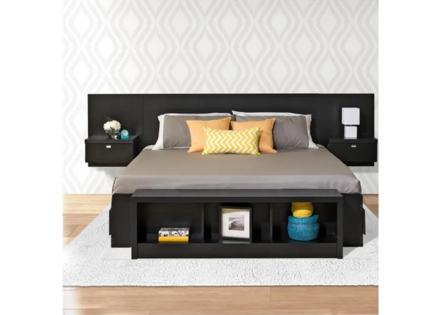 Series 9 Designer Floating King Headboard with Nightstands, Black