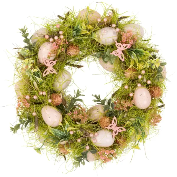 Easter Eggs with Butterflies Artificial Spring Wreath - 13" - Green and Pink