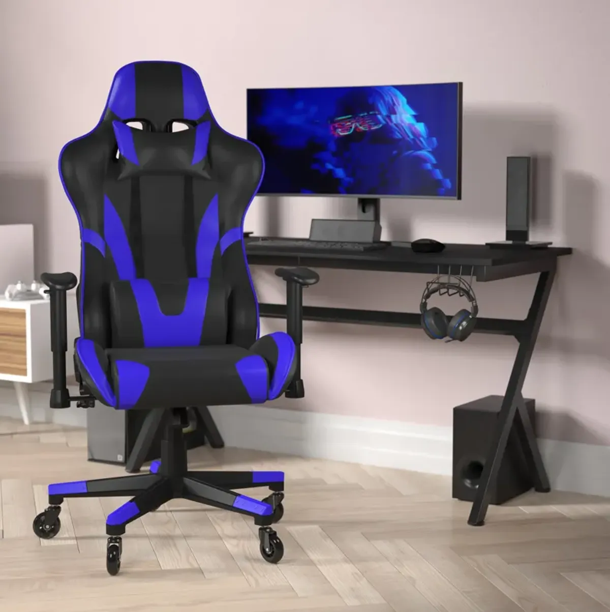 X20 Gaming Chair Racing Office Computer PC Adjustable Chair with Reclining Back and Transparent Roller Wheels in   LeatherSoft