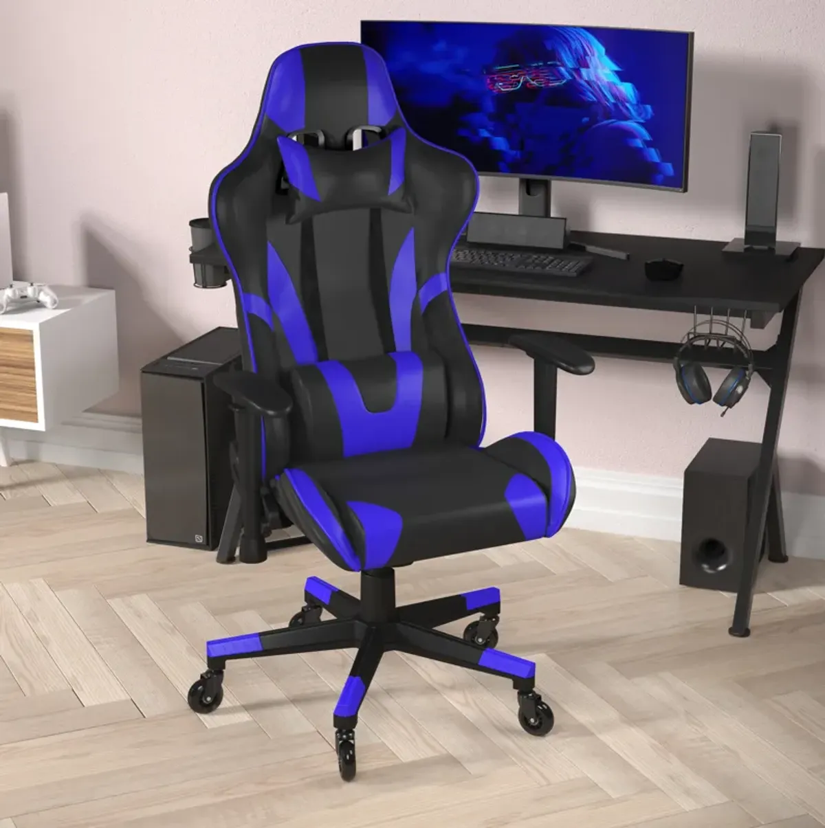 X20 Gaming Chair Racing Office Computer PC Adjustable Chair with Reclining Back and Transparent Roller Wheels in   LeatherSoft