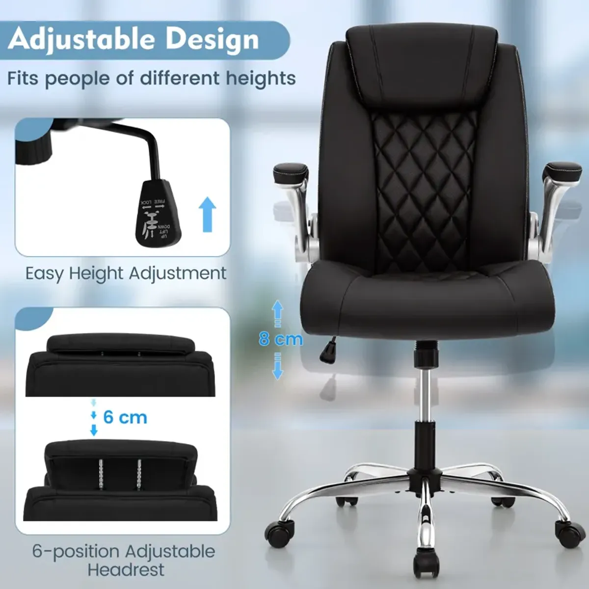 Modern Height Adjustable PU Leather Office Chair with Rocking Function