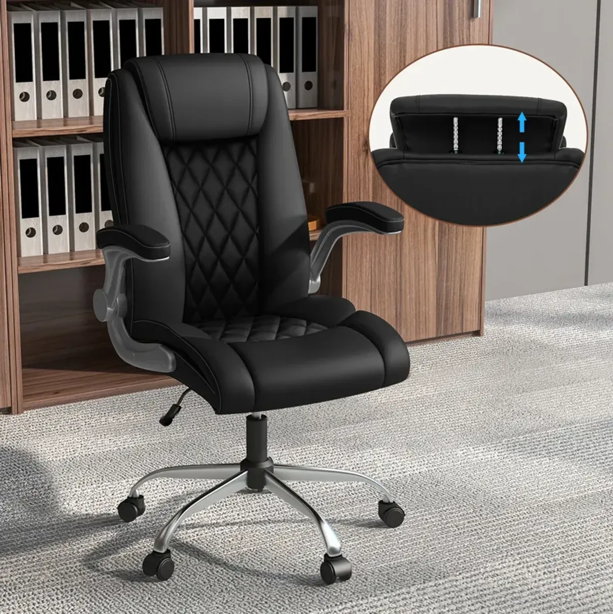 Modern Height Adjustable PU Leather Office Chair with Rocking Function