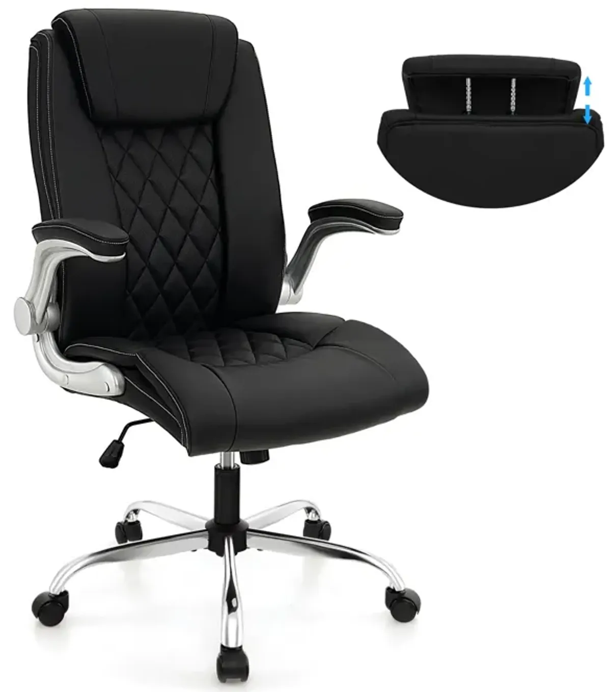 Modern Height Adjustable PU Leather Office Chair with Rocking Function