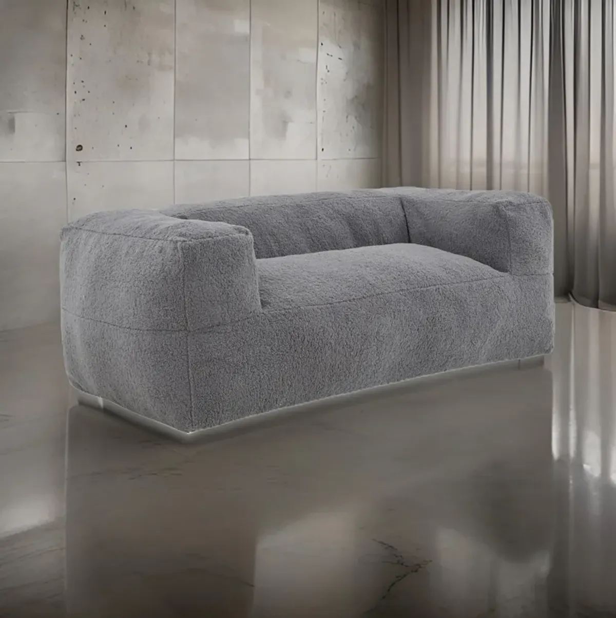 Bean Bag Sofa, Cushioned Polyester, Medium Memory Foam, Gray Finish - Benzara