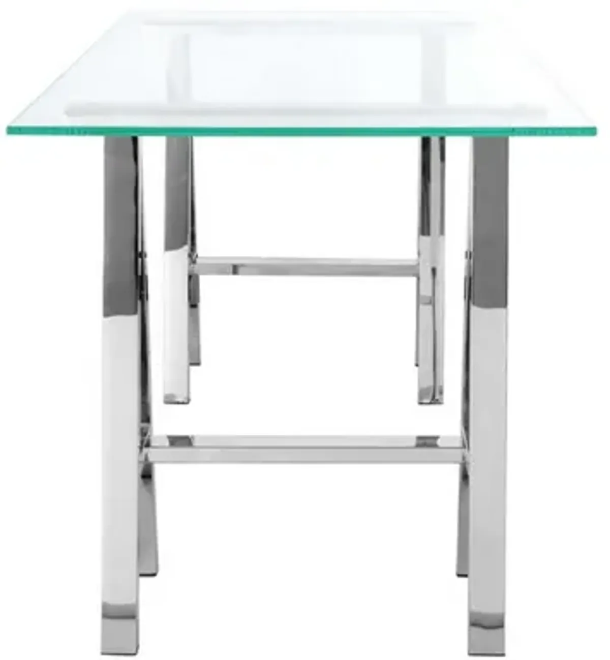 Rani 55 Inch Office Desk, Tempered Glass Top, Modern Chrome Steel Frame - Benzara