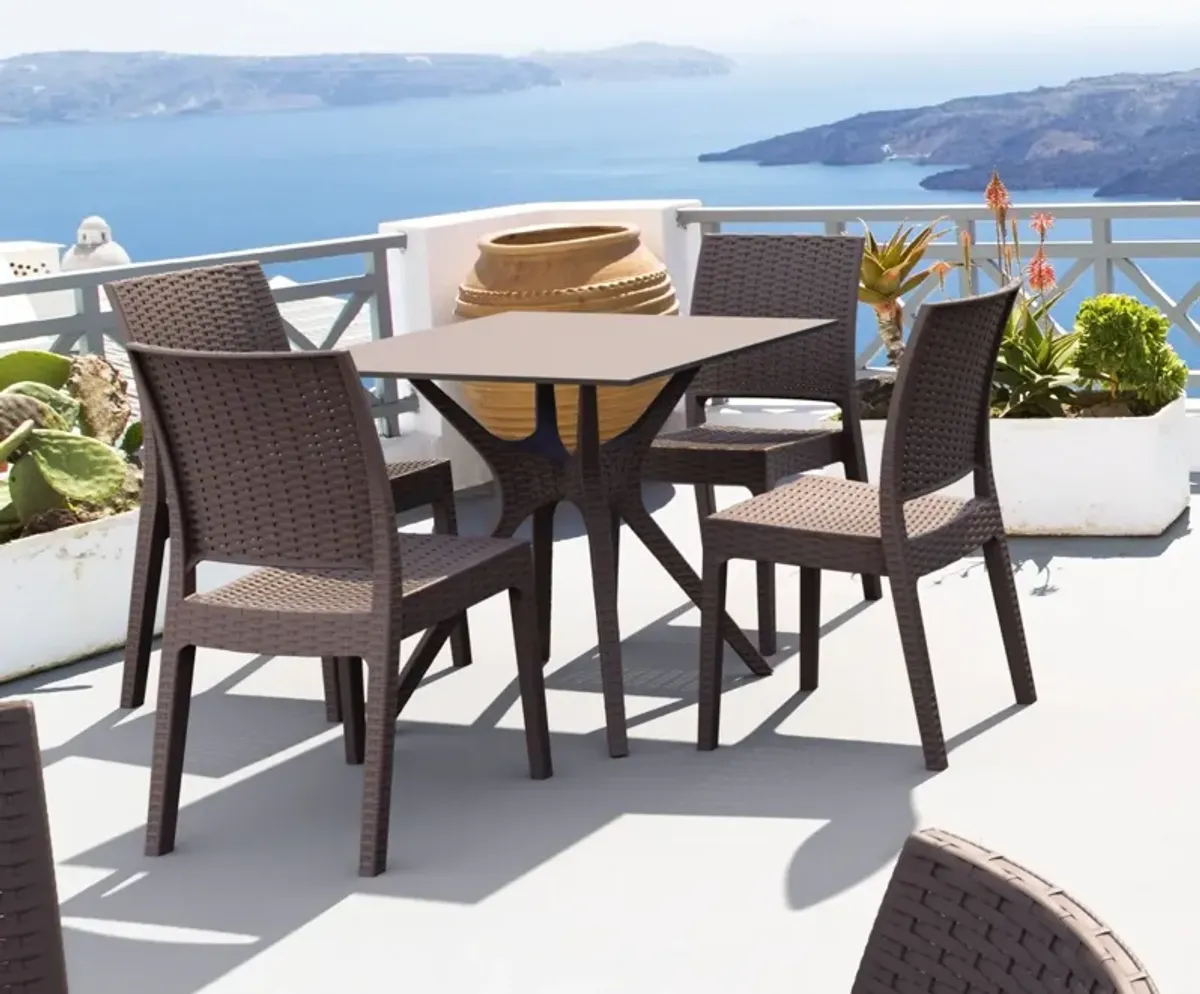 31.5" Brown Solid Square Patio Dining Table