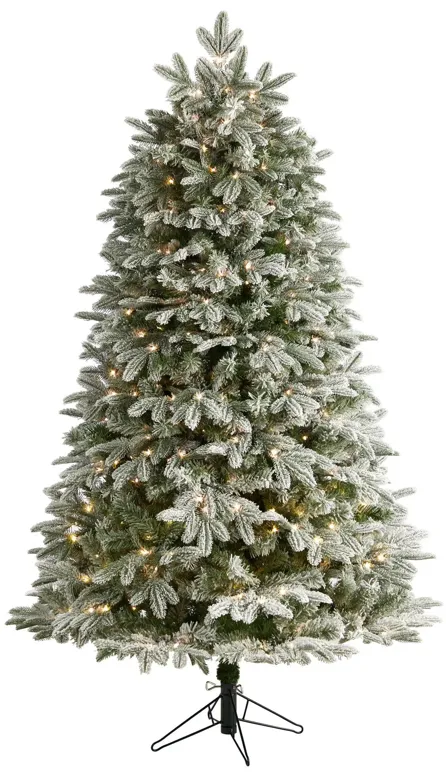 Nearly Natural 6-ft Flocked Colorado Mountain Fir Artificial Christmas Tree with 500 Warm White Microdot (Multifunction) LED Lights with Instant Connect Technology and 881 Bendable Branches