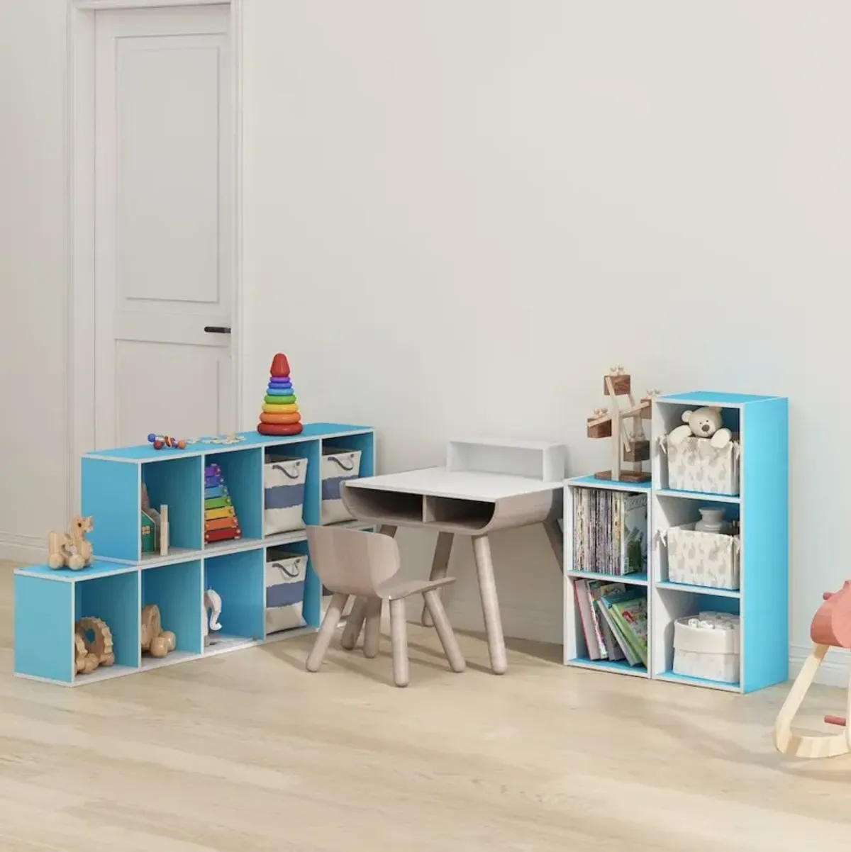 Furinno Pasir 4-Tier Open Shelf Bookcase, Light Blue/White