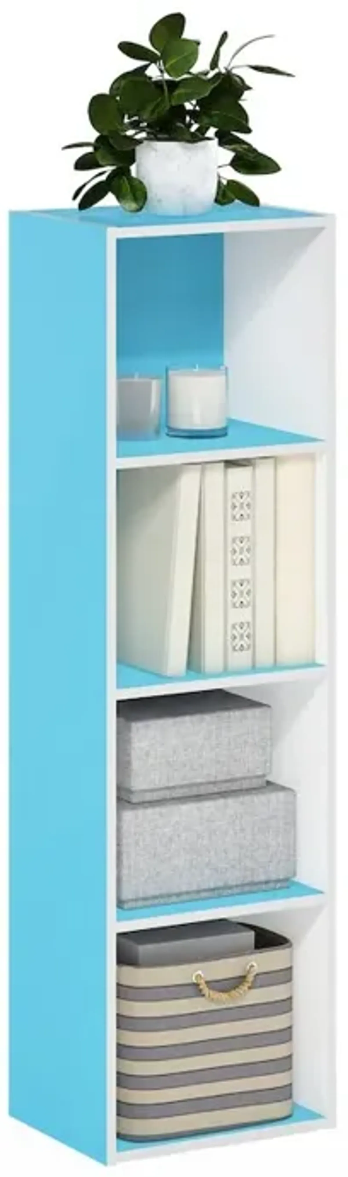 Furinno Pasir 4-Tier Open Shelf Bookcase, Light Blue/White