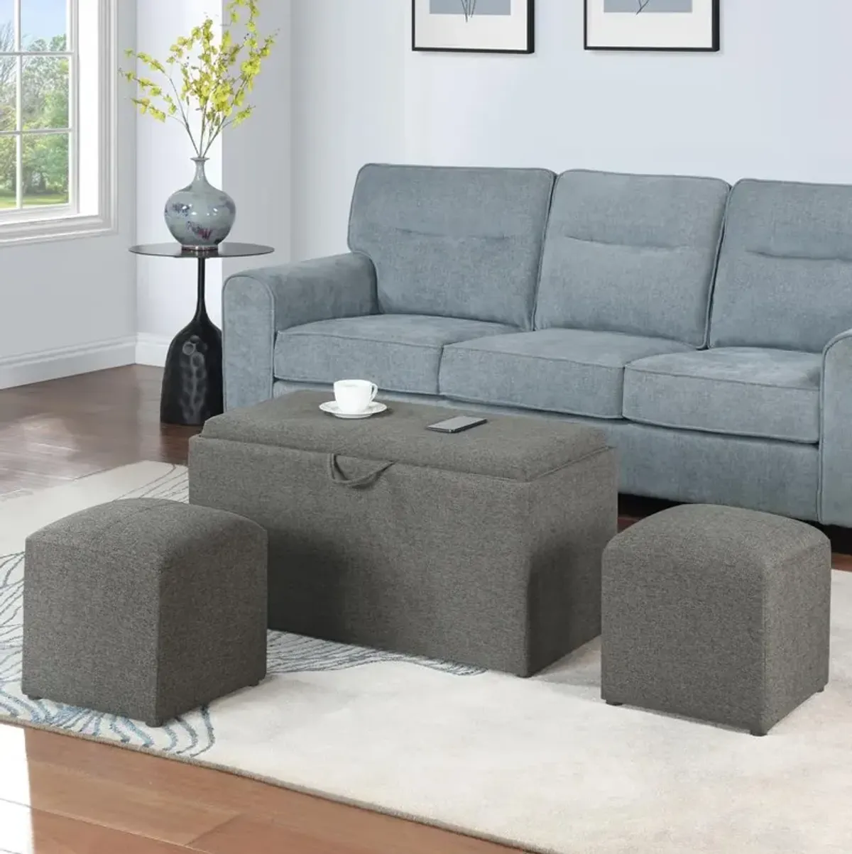 Convience Concept, Inc. Comfort Sheridan Storage Ottoman with Reversible Tray and 2 Side Ottomans