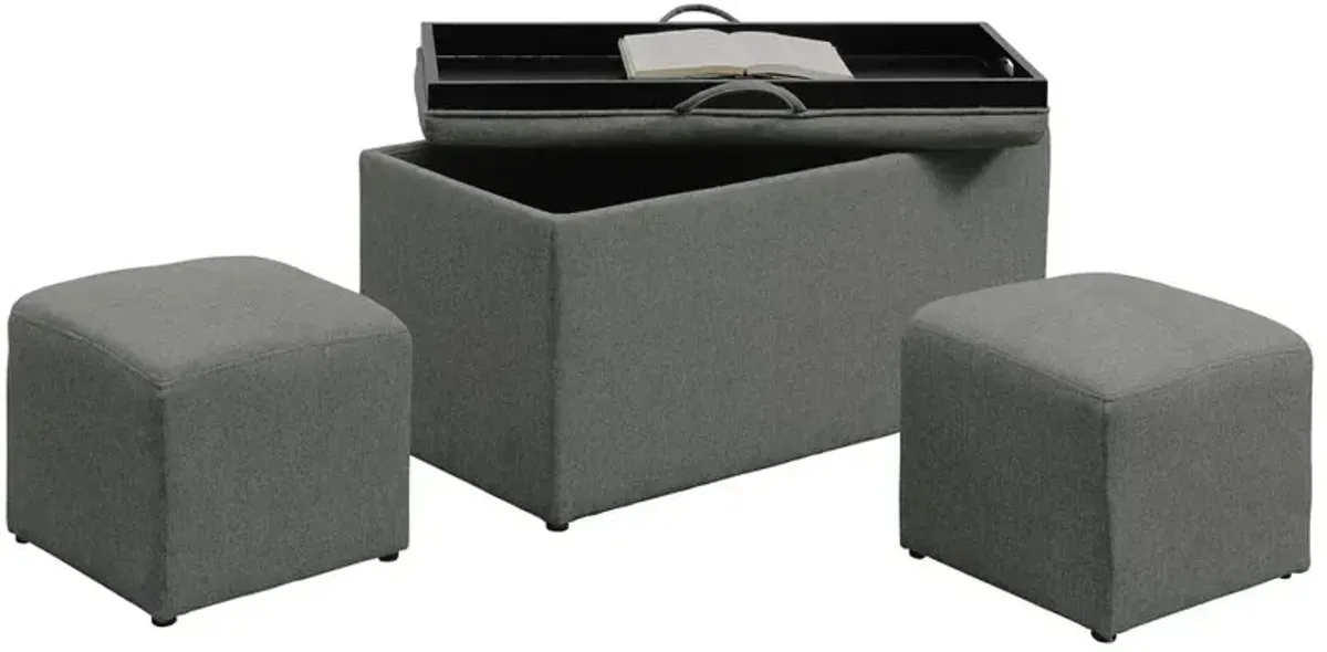 Convience Concept, Inc. Comfort Sheridan Storage Ottoman with Reversible Tray and 2 Side Ottomans