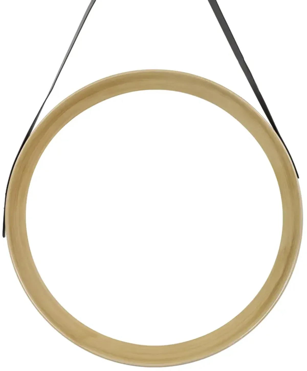 20" Wooden Finish Round Wall Mirror with Black Hanging Strap