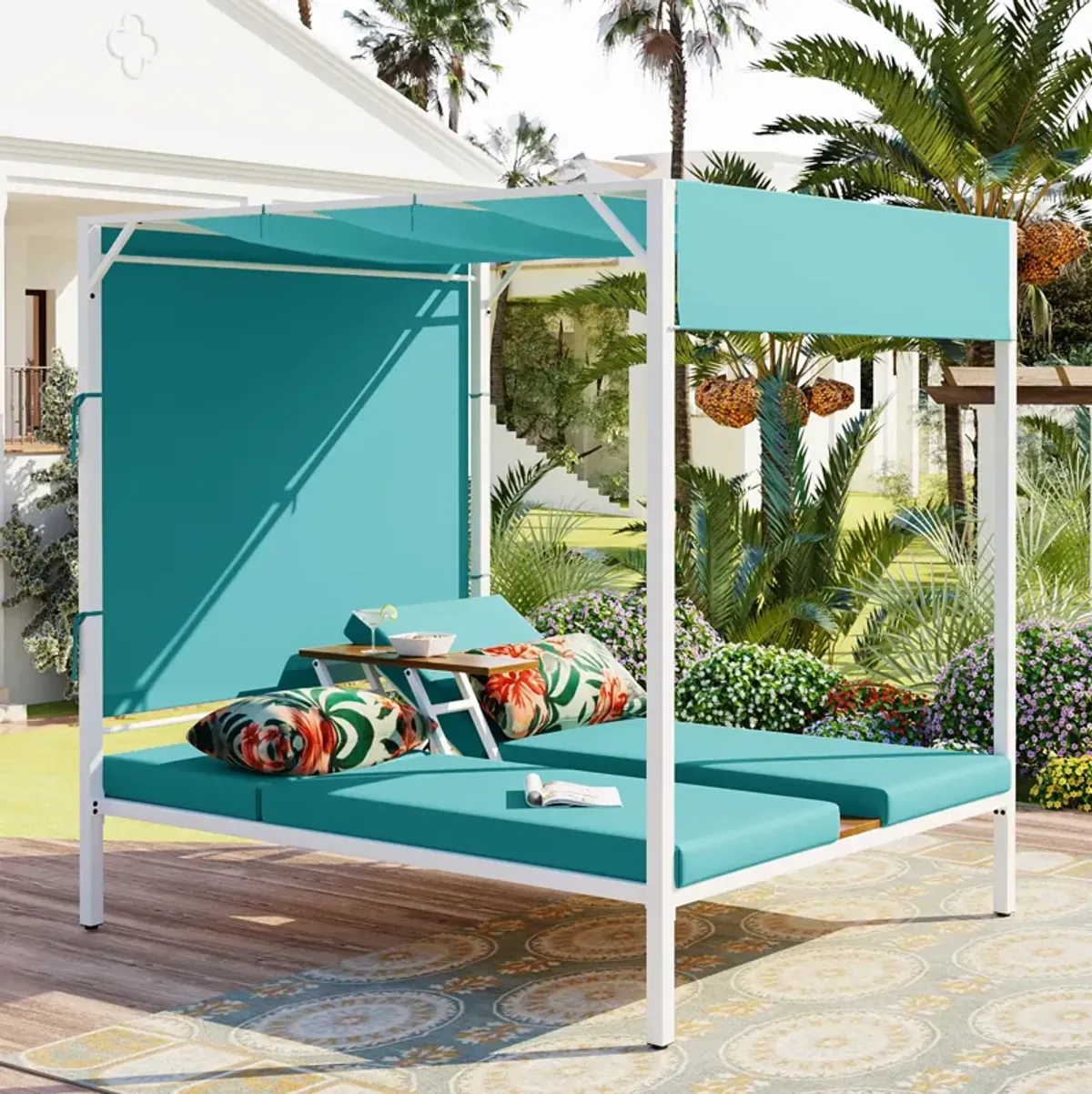 Merax Outdoor Patio Sunbed Daybed with Cushions