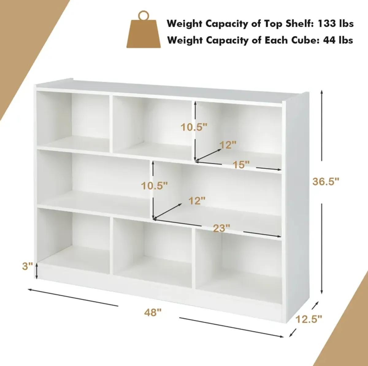 3-Tier Open Bookcase 8-Cube Floor Standing Storage Shelves Display Cabinet