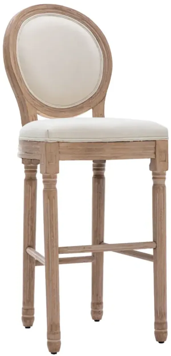 French Country Wooden Barstools With Upholstered Seating, Beige and Natural, Set of 2