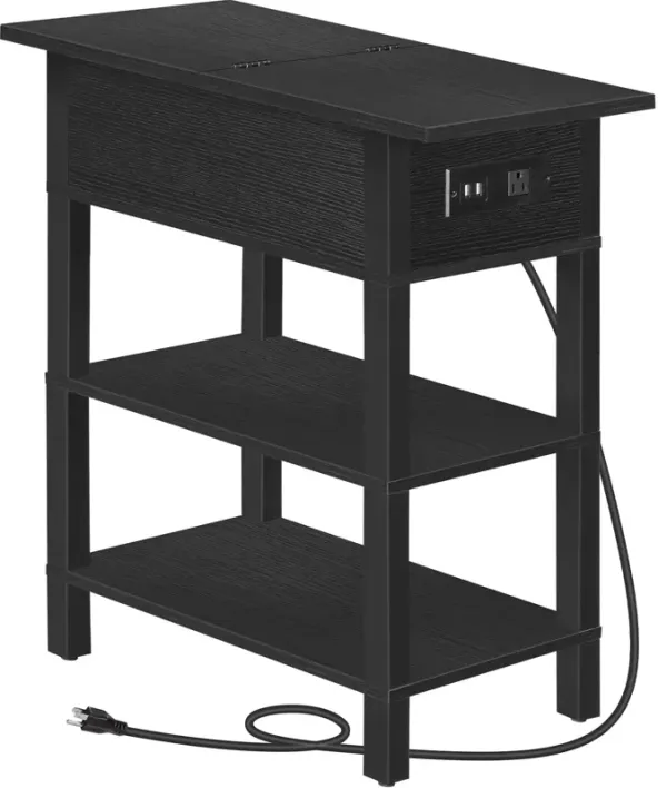 HOOBRO End Table with Charging Station, Flip Top Side Table with USB Ports, Narrow Nightstand Bedside Tables with Storage Shelve