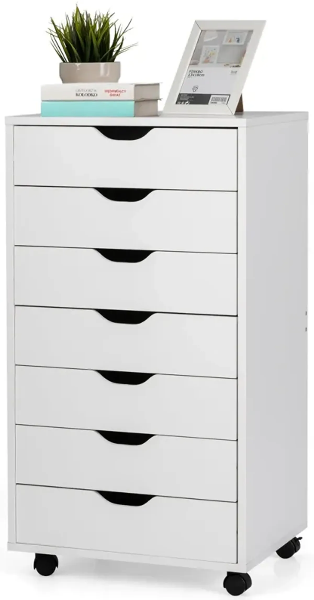 7-Drawer Chest Storage Dresser Floor Cabinet Organizer with Wheels-White