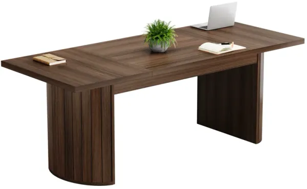 78.7" Large Rectangle Meeting Table with Double Pedestal, 6.56 Ft Conference Table for 6-8 People, Farmhouse Seminar Table Boardroom Desk for Office Meeting Conference Room, Unique Design Furniture