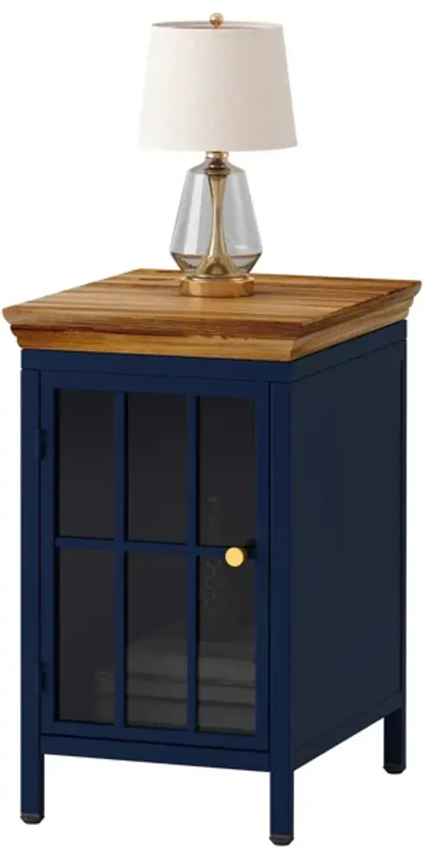 Solid Wood Nightstand with Storage Cabinet in Dark Blue