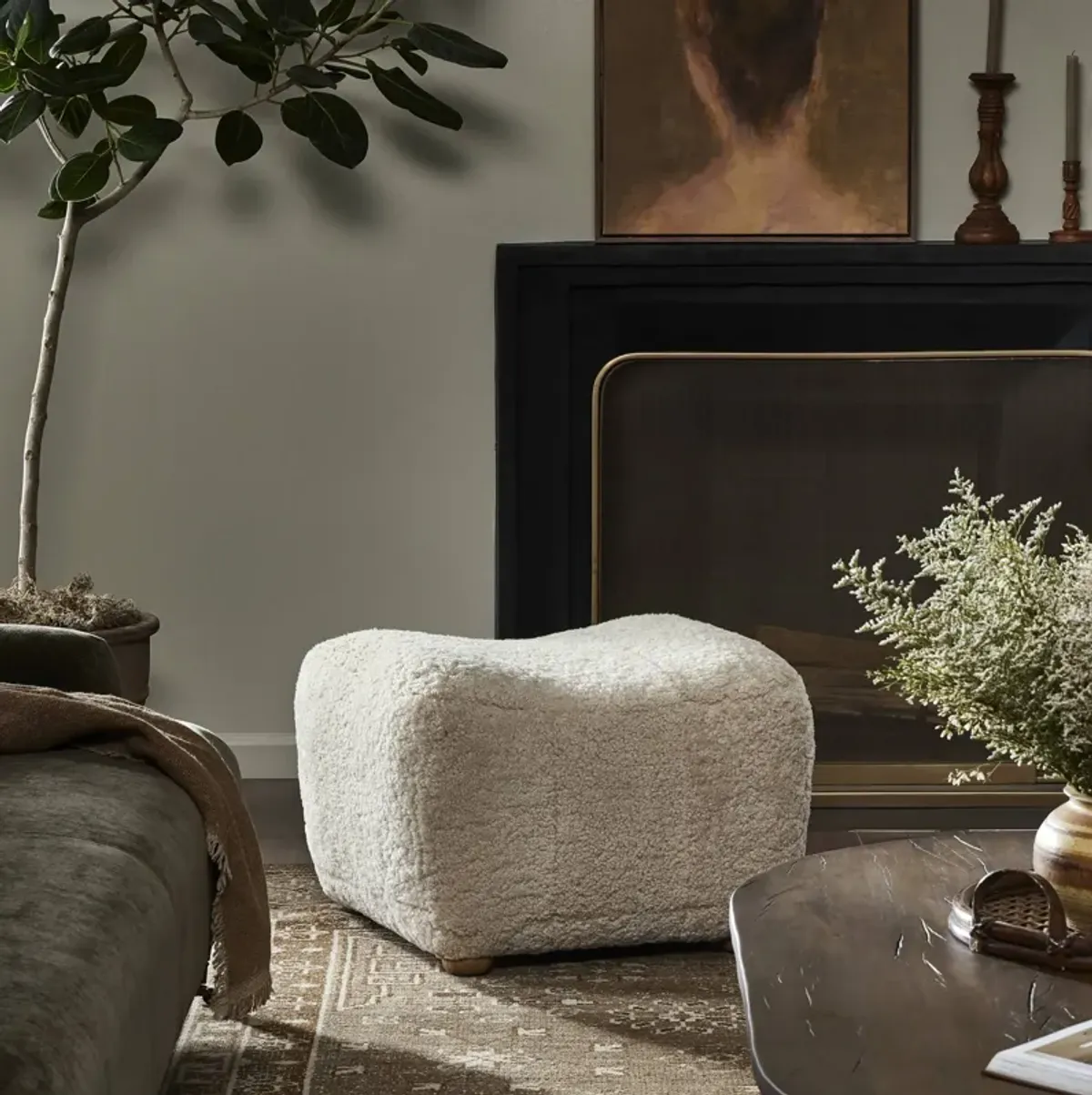 Oslo Beige Shearling Ottoman
