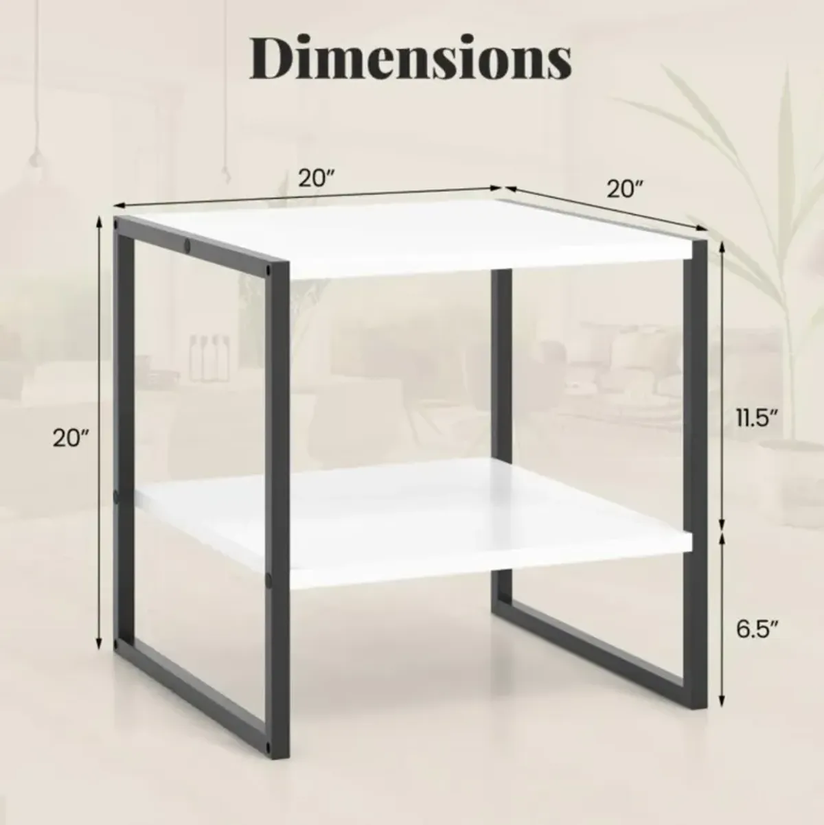 Hivvago 2-Tier Square End Table with Storage Shelf Reversible Design-White