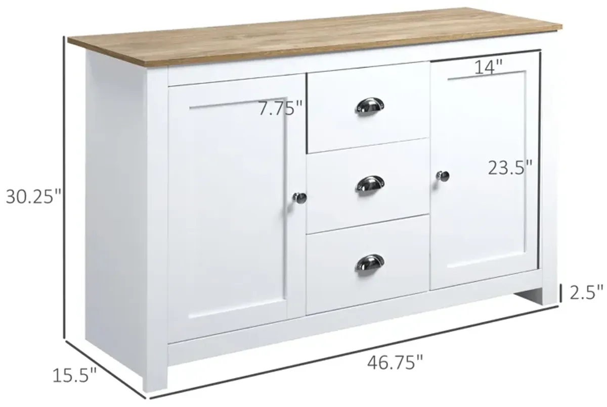 White Kitchen Organizer: Dining Buffet Cabinet with Drawers and Shelves