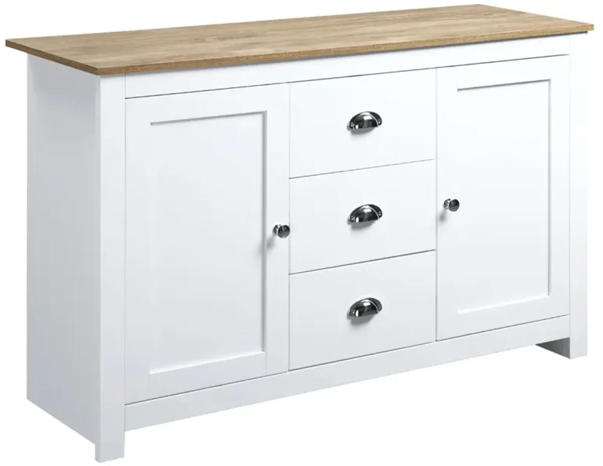 White Kitchen Organizer: Dining Buffet Cabinet with Drawers and Shelves