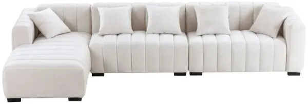 139'' Channel Tufted Sofa Velvet Upholstered Left Chaise Modular Sofa  beige