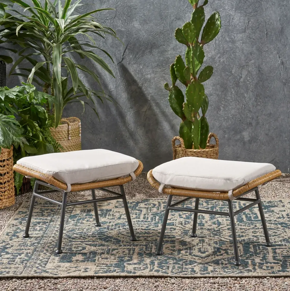 Merax Outdoor Patio PE Wicker Chairs Stools