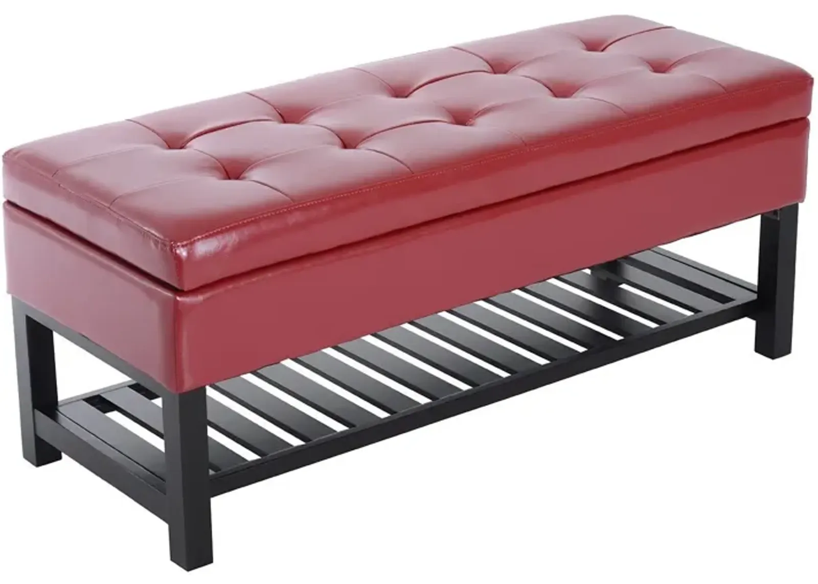 Bold Storage Solution: 44" Crimson Faux Leather Tufted Ottoman Bench