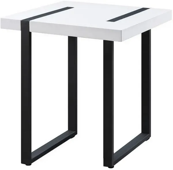Two Tone Modern End Table with Metal Legs, White and Black-Benzara