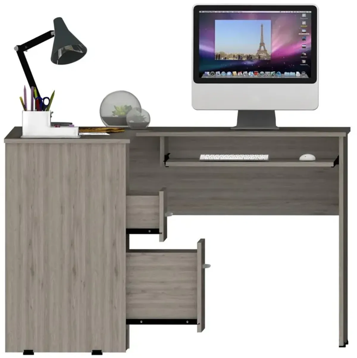 Idra L-Shaped Desk Black Light Oak