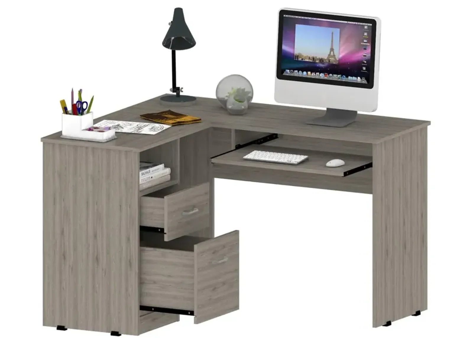 Idra L-Shaped Desk Black Light Oak