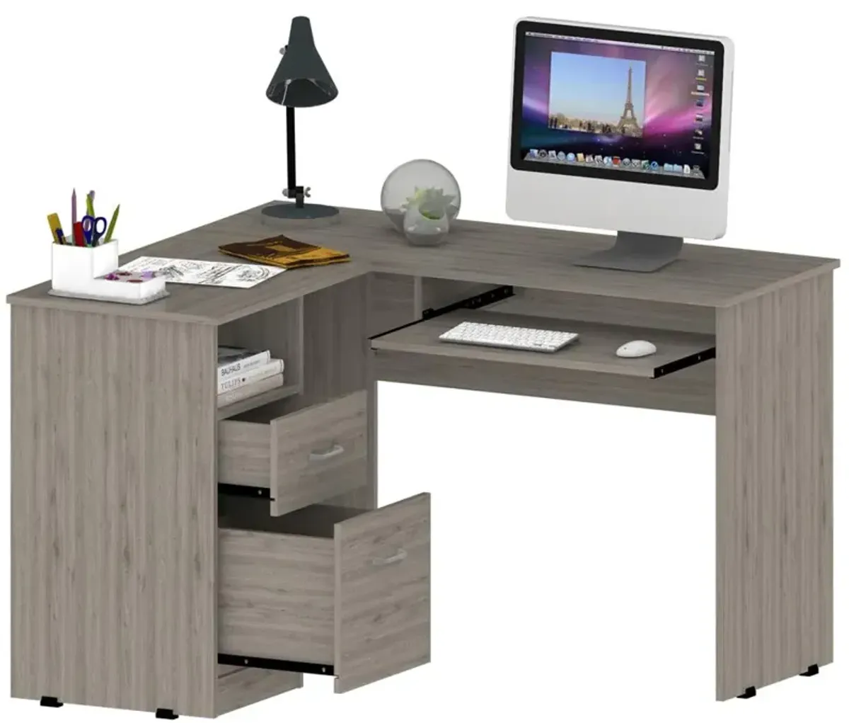 Idra L-Shaped Desk Black Light Oak