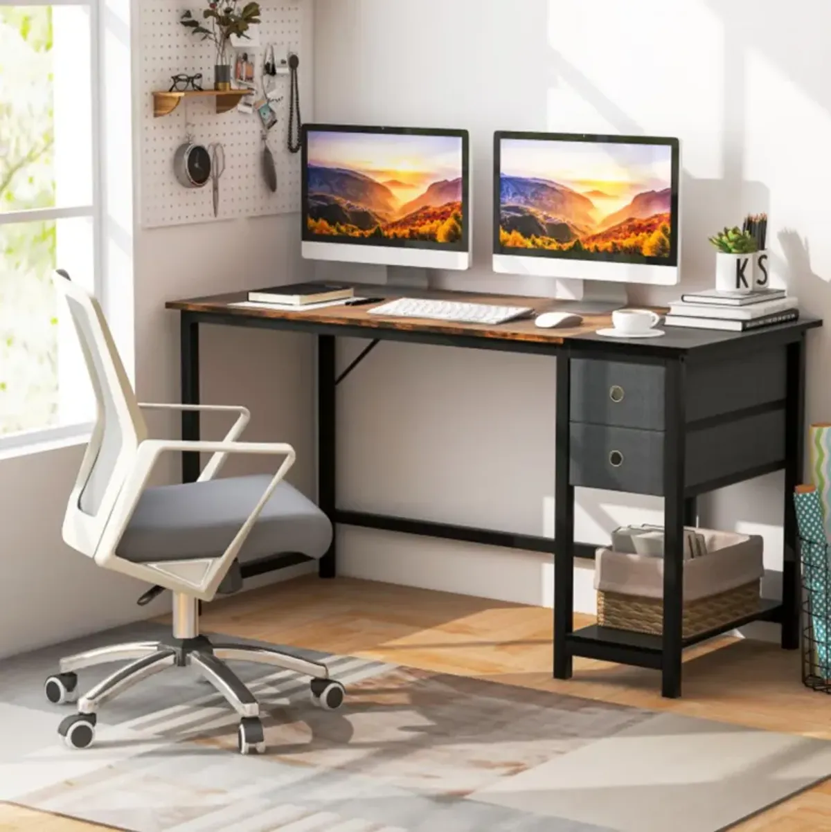 Hivvago Home Office Desk with 2 Drawers Hanging Hook