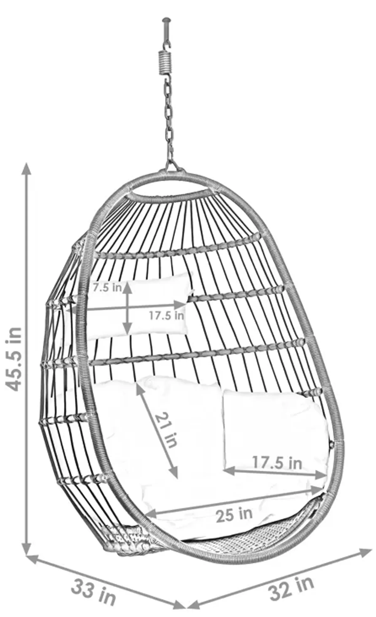 Sunnydaze Resin Wicker Hanging Egg Chair with Polyester Cushions