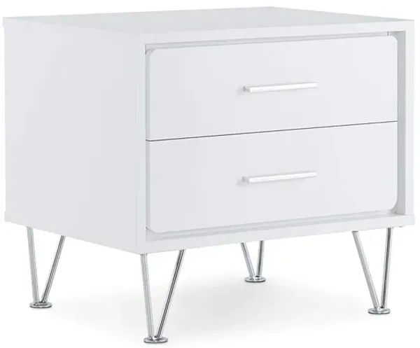 Contemporary 2 Drawers Wood Nightstand By Deoss, White-Benzara