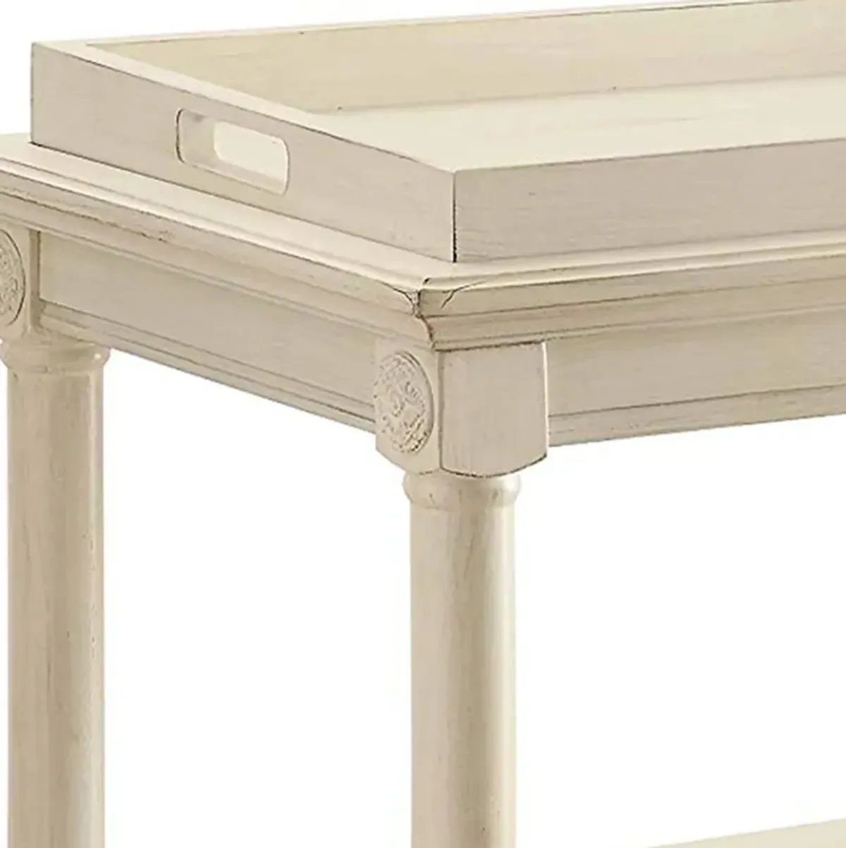 Wooden Serving Tray Table, Antique White - Benzara