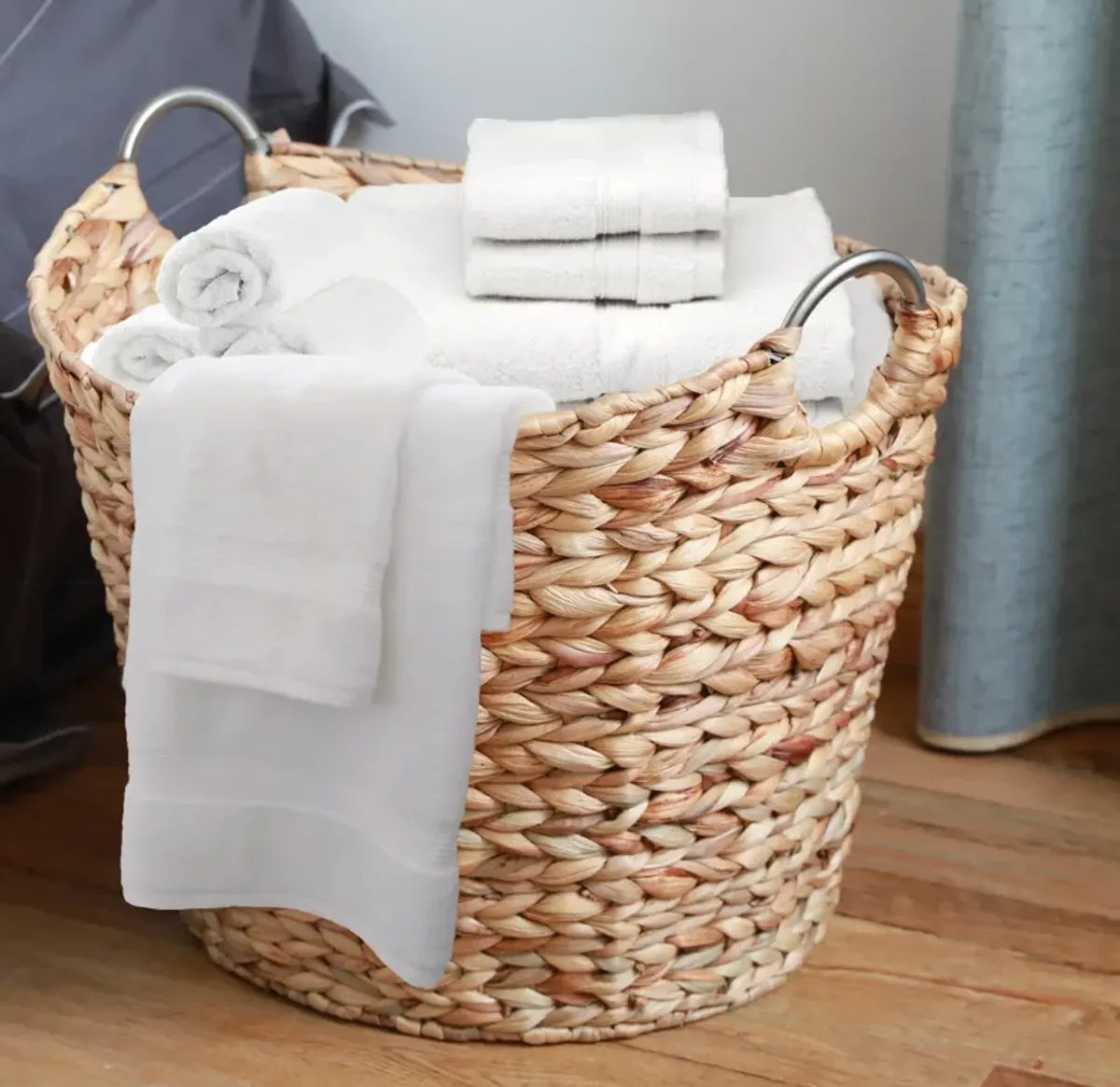 Water Hyacinth Wicker Large Round Storage Laundry Basket with Handles