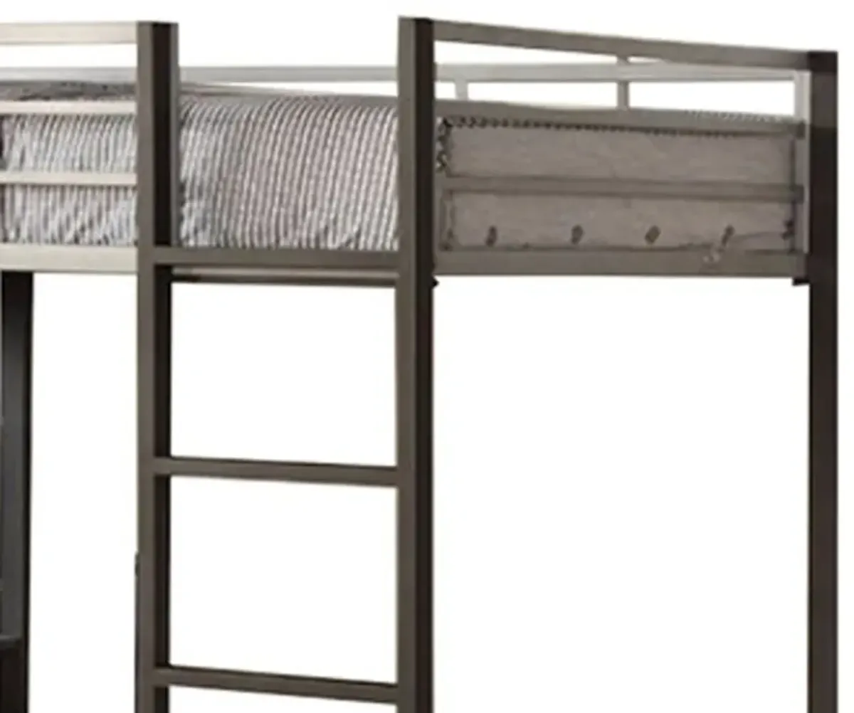 Full Size Metal Bunk Bed With Workstation, Black and Silver - Benzara