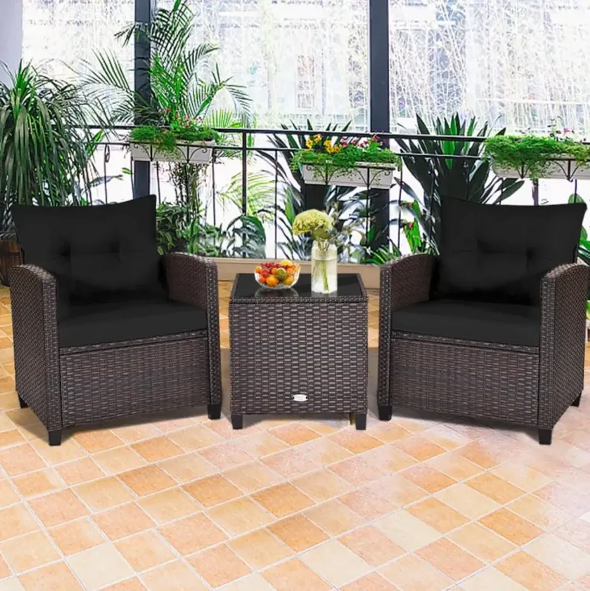 Hivvago 3 Pieces Rattan Patio Furniture Set with Washable Cushion