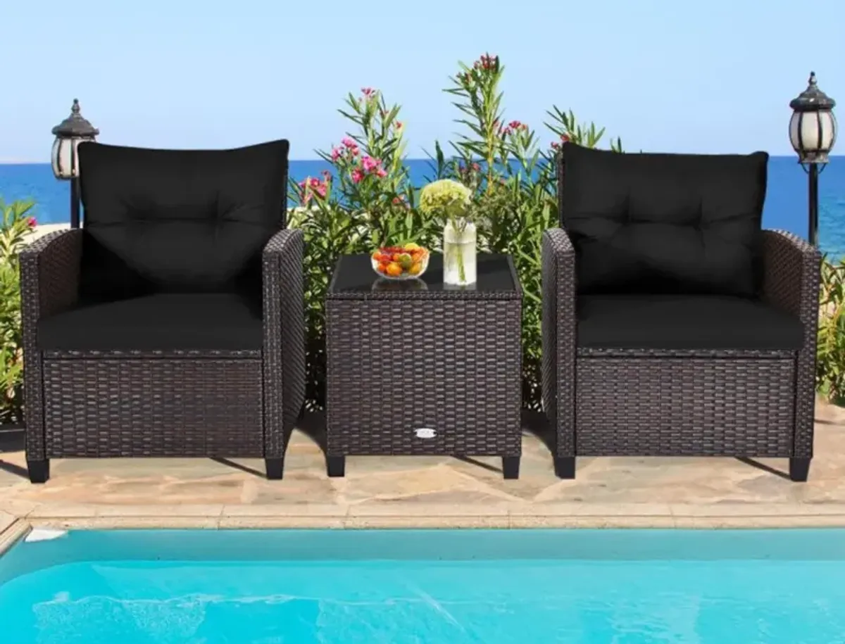 Hivvago 3 Pieces Rattan Patio Furniture Set with Washable Cushion