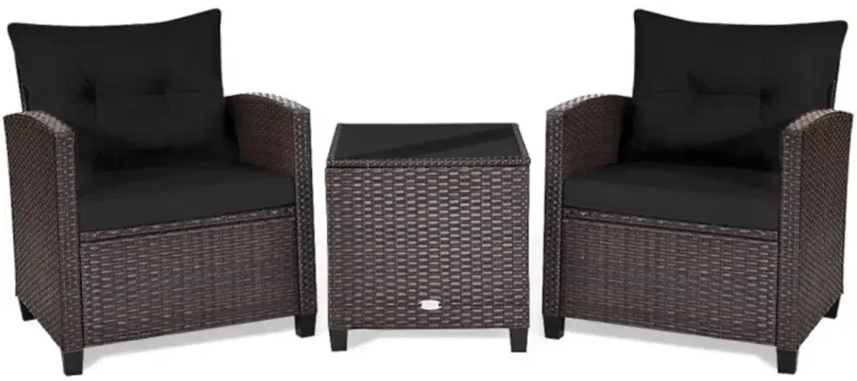 Hivvago 3 Pieces Rattan Patio Furniture Set with Washable Cushion