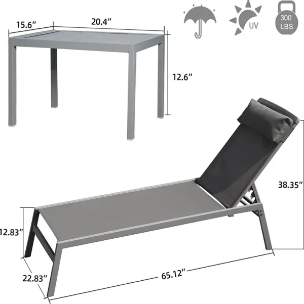 Streamdale Aluminum Pool Lounge Set, 3 Pieces Textilene Recliner With Headrest