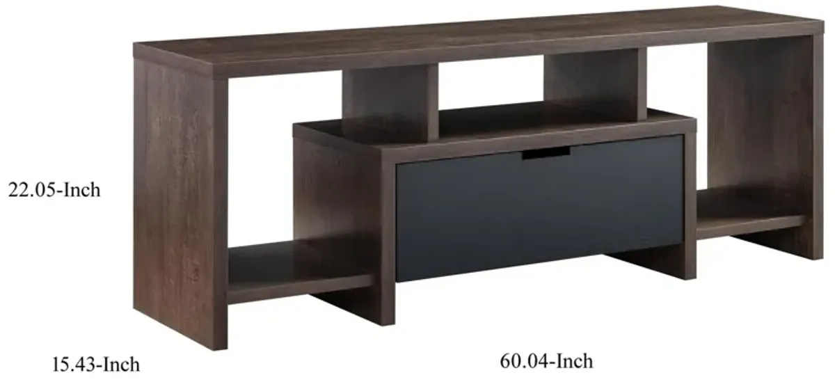 Elle 60 Inch TV Media Entertainment Console, 3 Compartments, Drawer, Walnut-Benzara