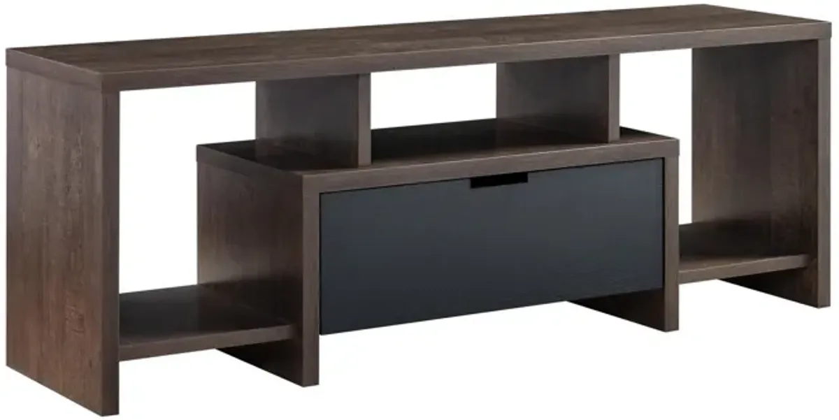 Elle 60 Inch TV Media Entertainment Console, 3 Compartments, Drawer, Walnut-Benzara