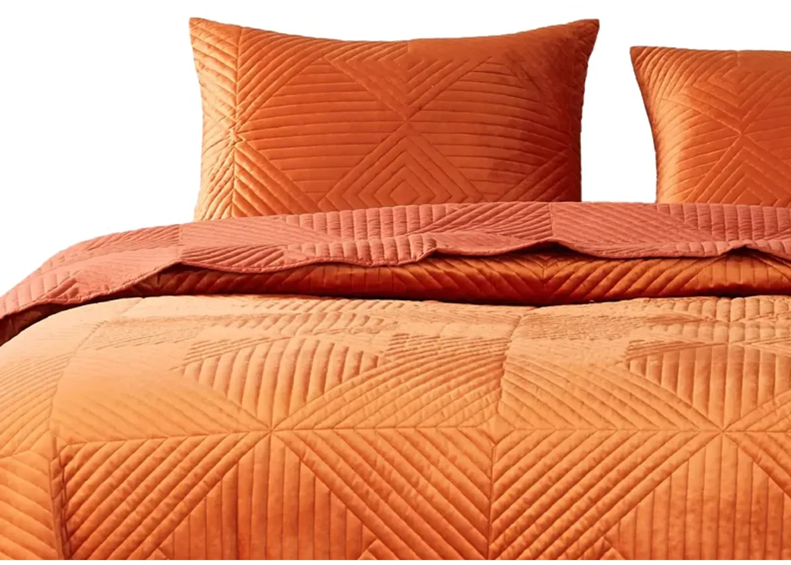 Rio 36 Inch King Pillow Sham, Quilted Diamond Design, Orange Dutch Velvet - Benzara